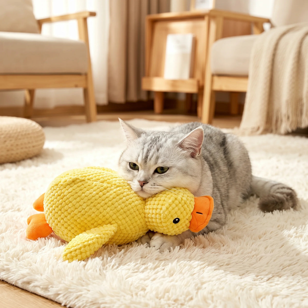 Catnip Duck Toy shown in size L (48 cm) and size M (25 cm)