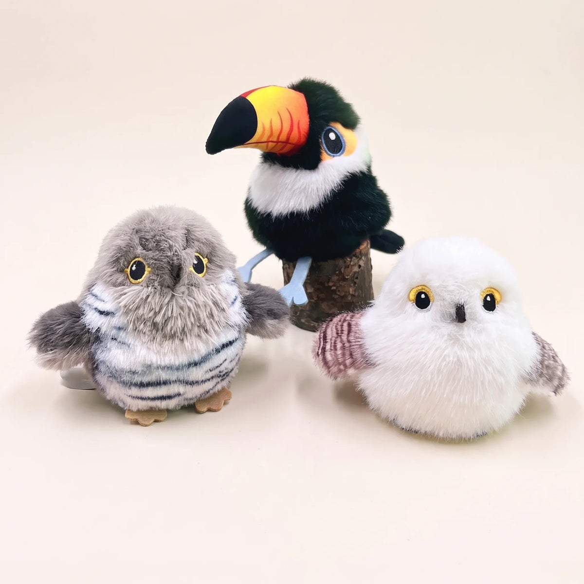Flappy Bird cat toy in three styles: white sparrow, grey cuckoo and toucan