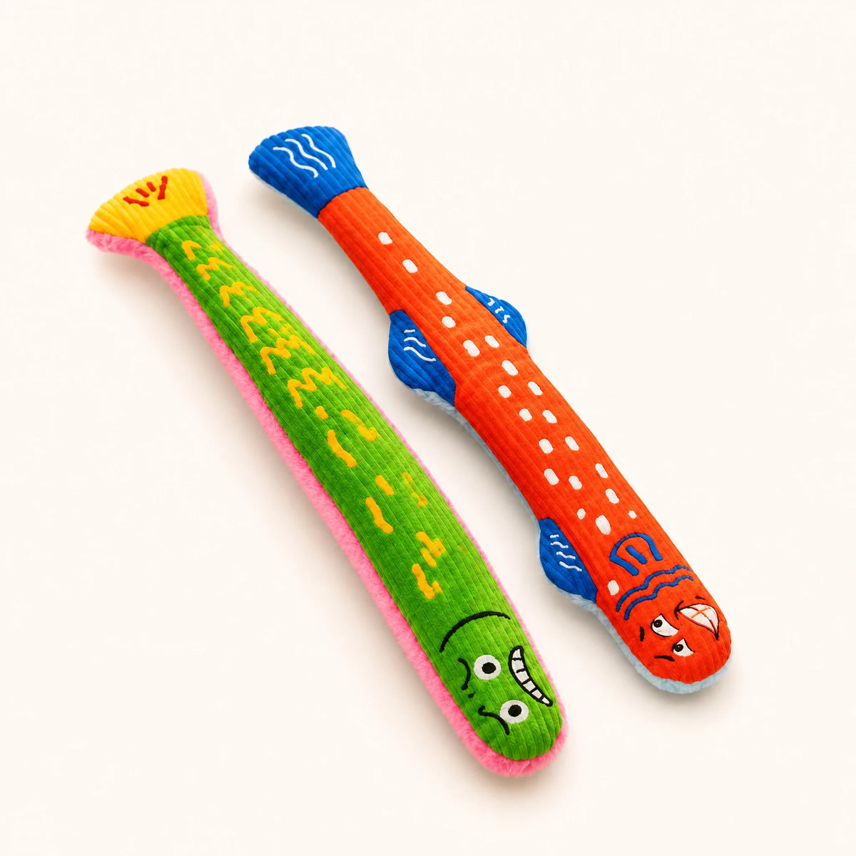 Goofy Fish Catnip Kicker cat toy in soft corduroy, 49 cm long
